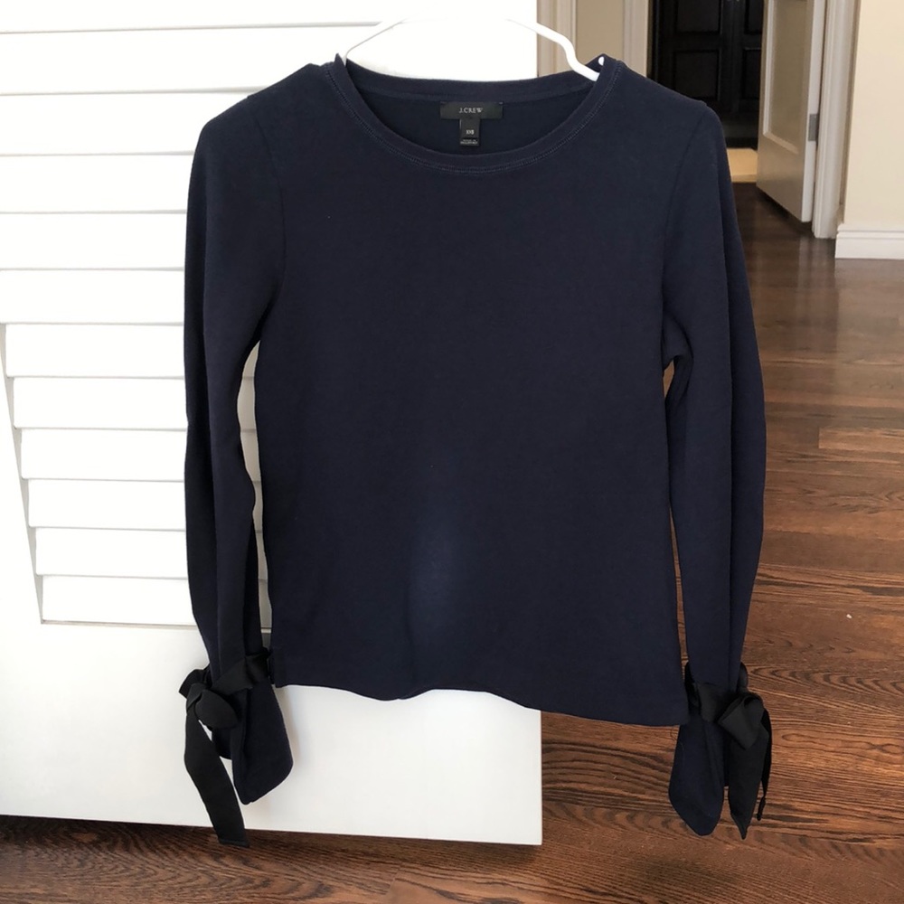 J Crew Navy Blue Tie Sleeve Sweatshirt